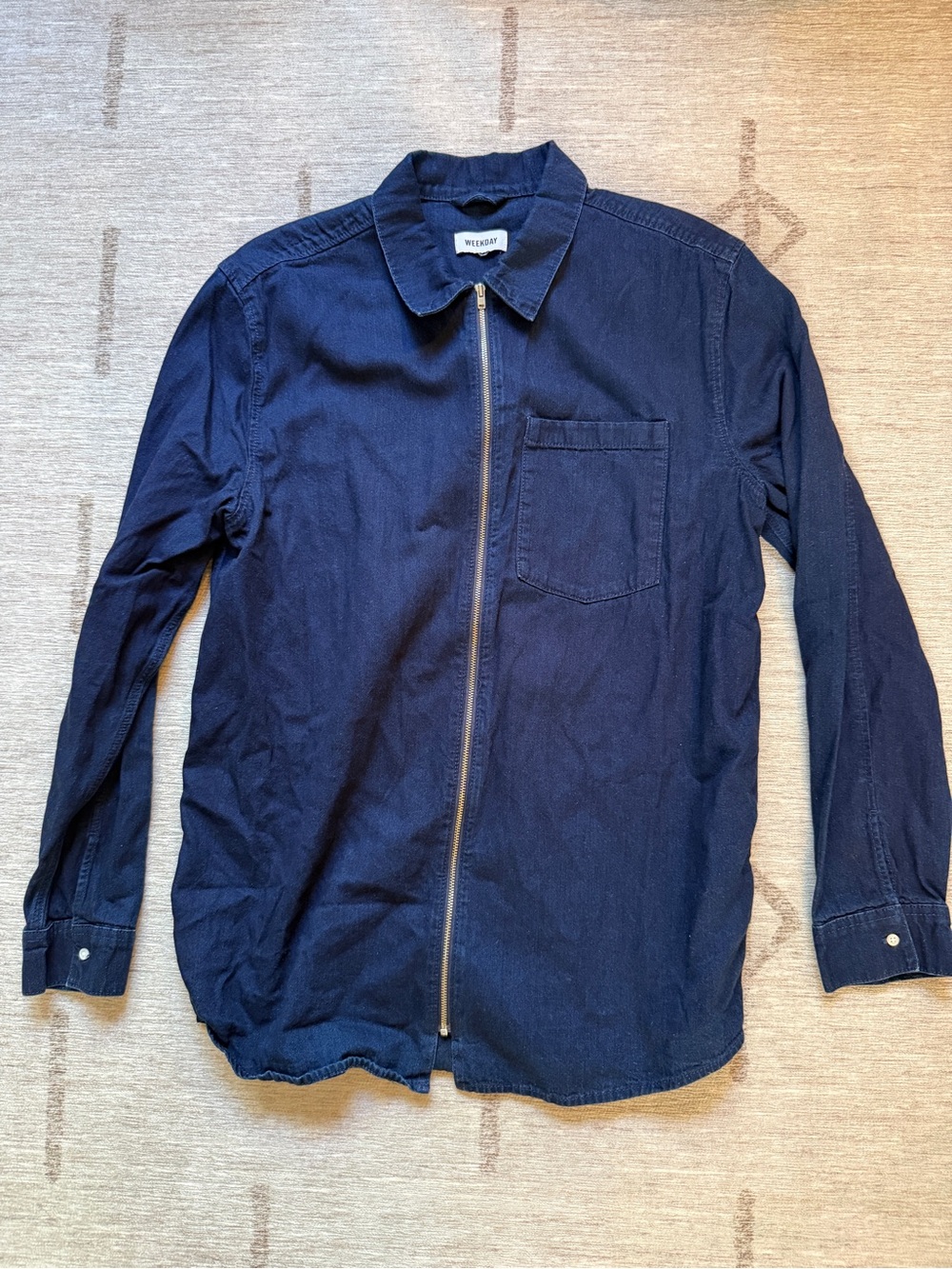Weekday Men's Navy Denim Zip-Front Casual Shirt / Jacket